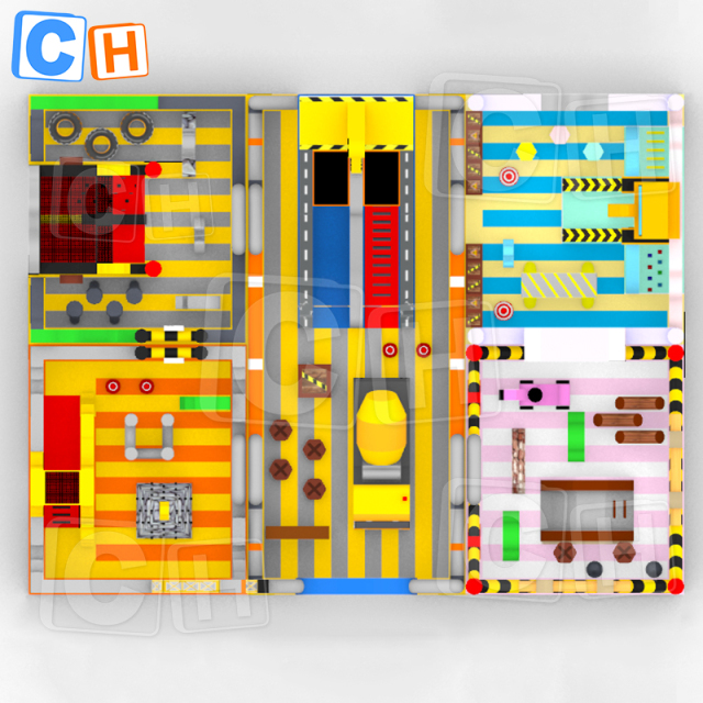 Excavator themed inflatable amusement park