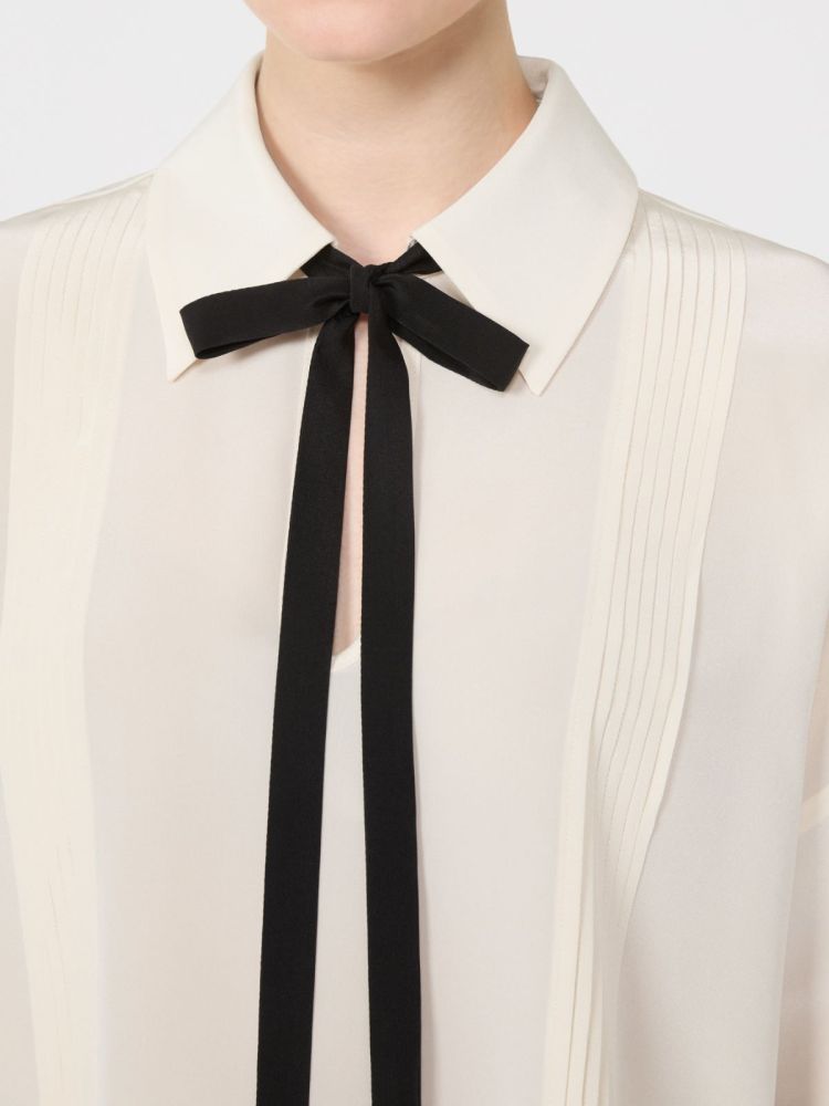 Silk blouse with bow tie - Beige