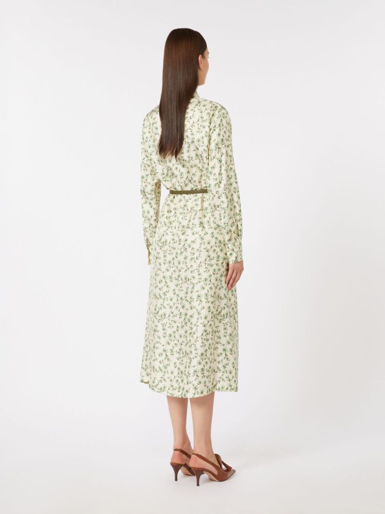 Printed silk twill dress - Ivory