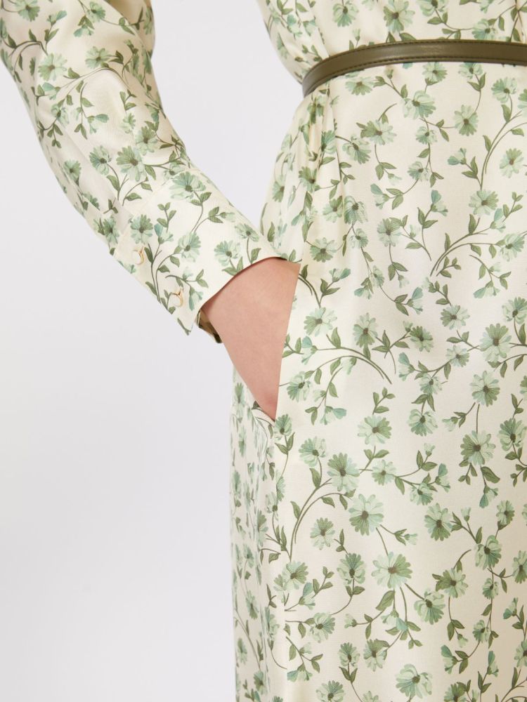 Printed silk twill dress - Ivory