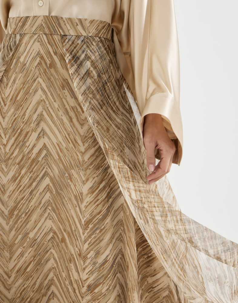 Silk chevron print organza paneled circle skirt