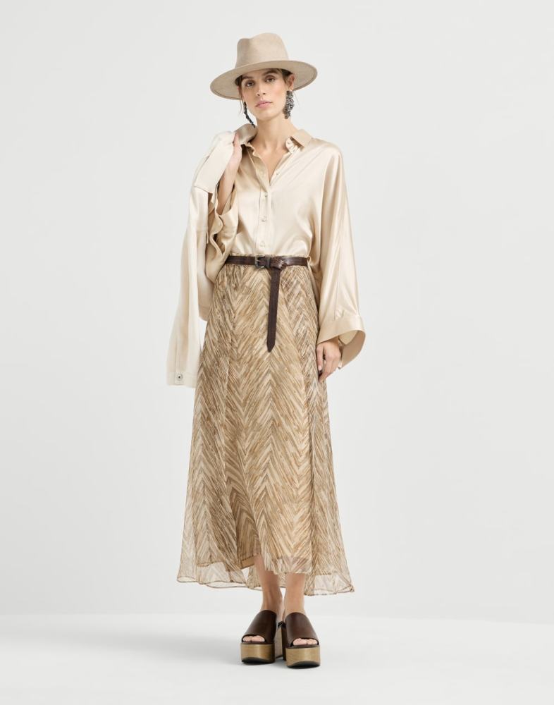 Silk chevron print organza paneled circle skirt