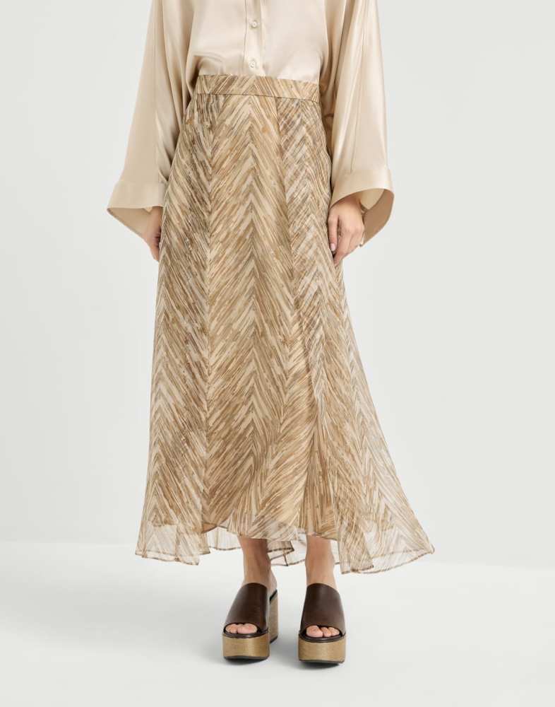 Silk chevron print organza paneled circle skirt