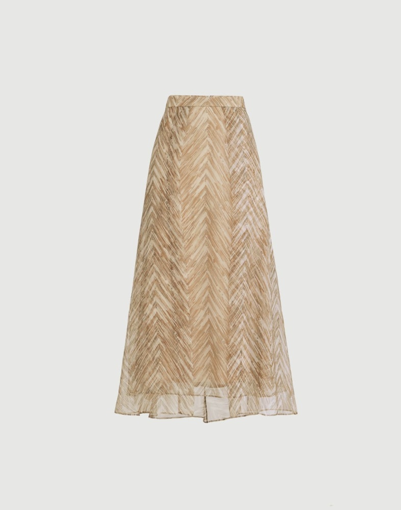 Silk chevron print organza paneled circle skirt