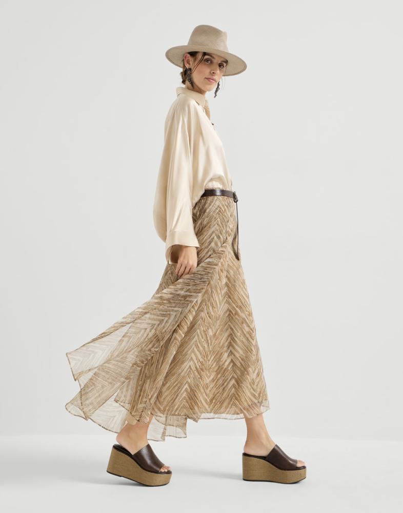 Silk chevron print organza paneled circle skirt