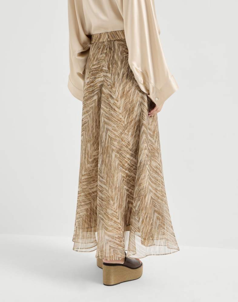 Silk chevron print organza paneled circle skirt