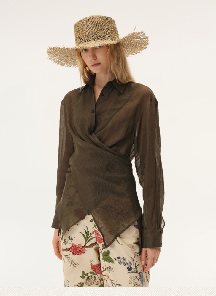 Olive green overlapping laced shirt