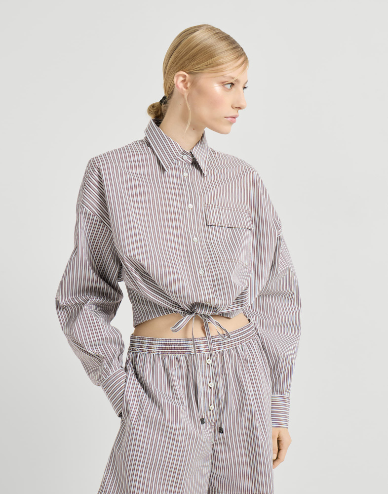 Striped cotton and silk poplin shirt with monili