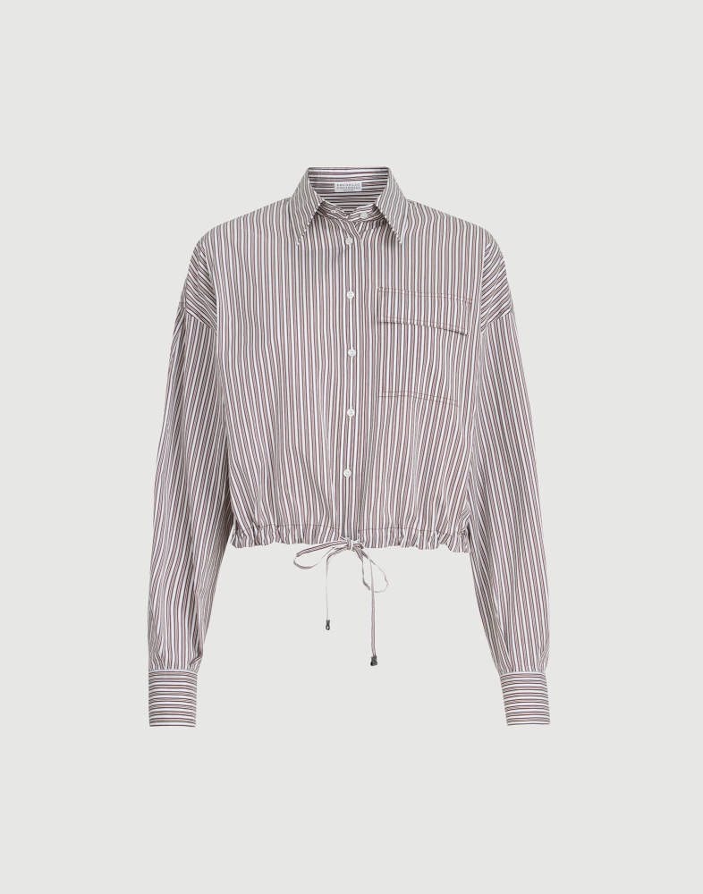 Striped cotton and silk poplin shirt with monili