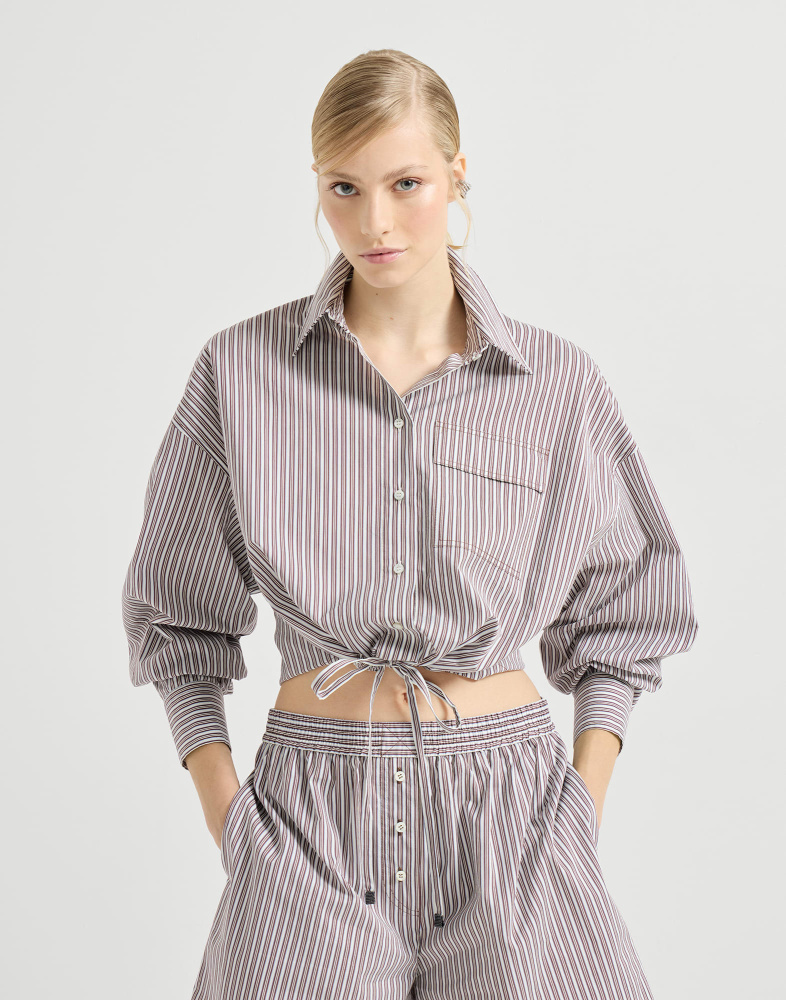 Striped cotton and silk poplin shirt with monili