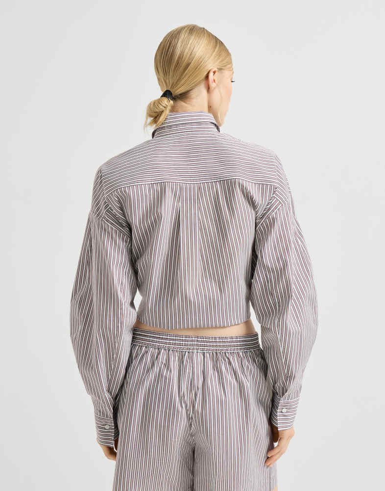 Striped cotton and silk poplin shirt with monili