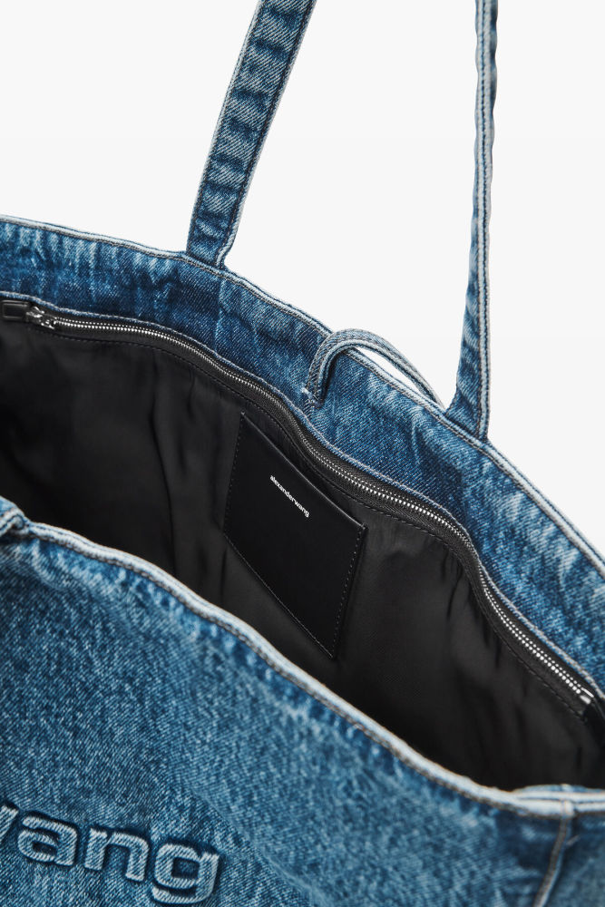 Denim punch medium tote bag
