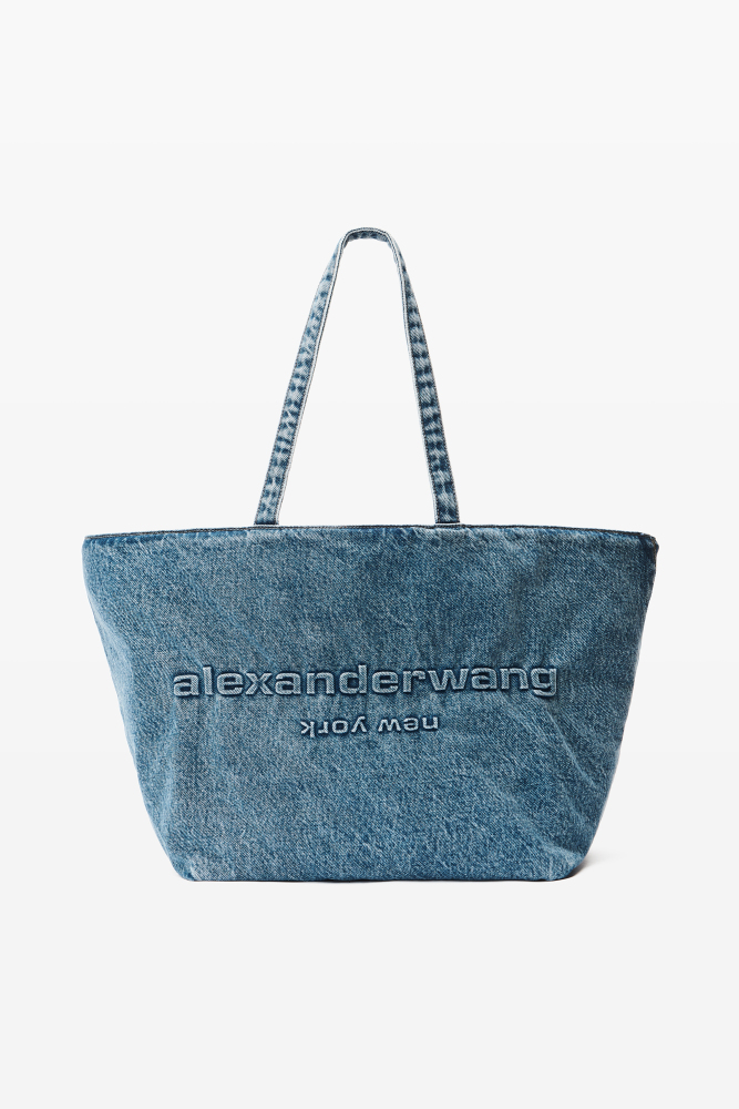 Denim punch medium tote bag