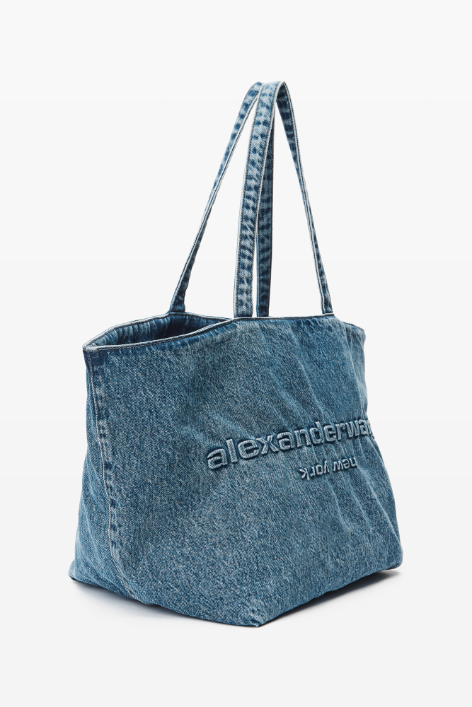 Denim punch medium tote bag