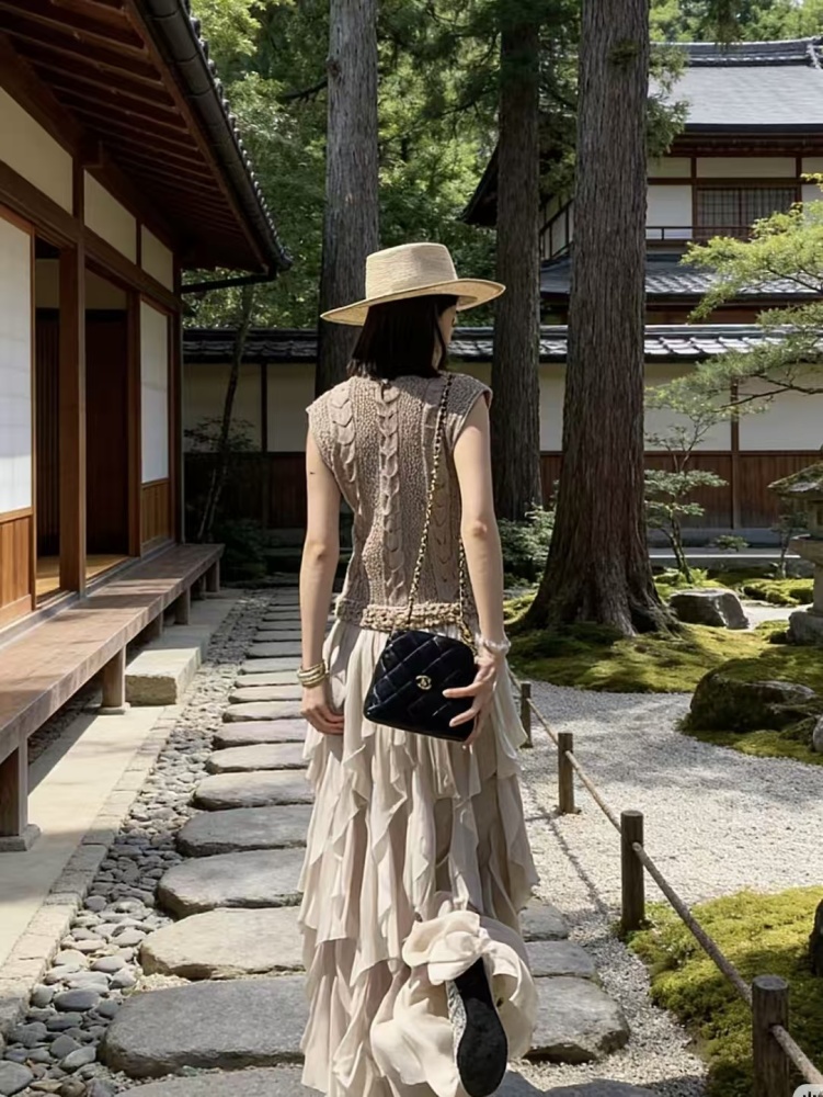 Knitted crochet lace-edged dress