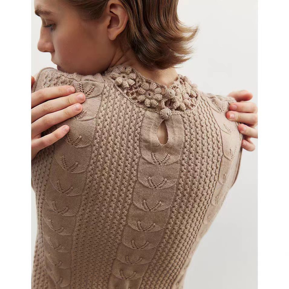 Knitted crochet lace-edged dress