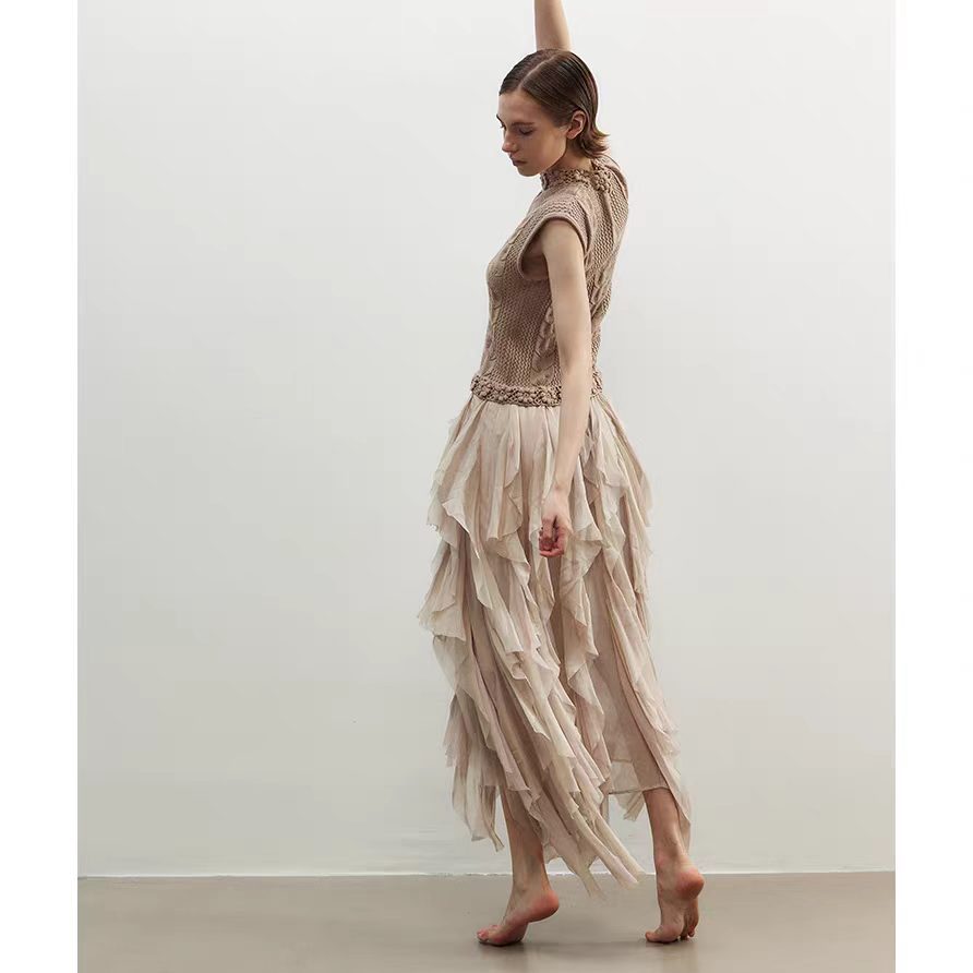 Knitted crochet lace-edged dress