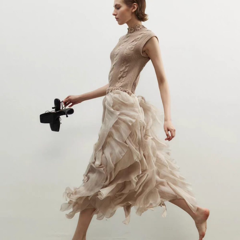 Knitted crochet lace-edged dress