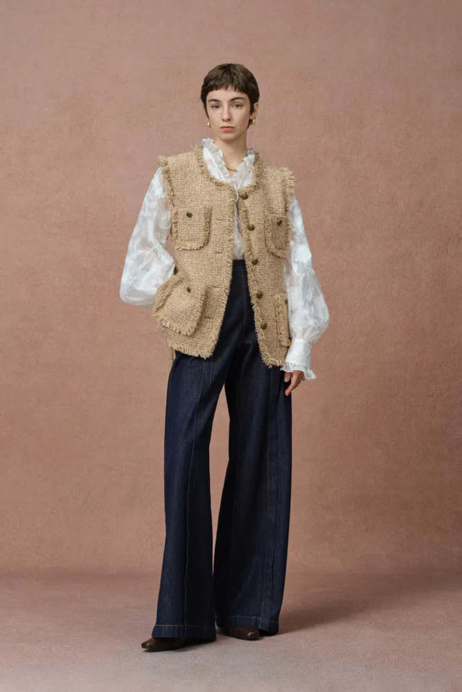 Cecilia Ruffle V Neck Blouse in Burnout chiffon