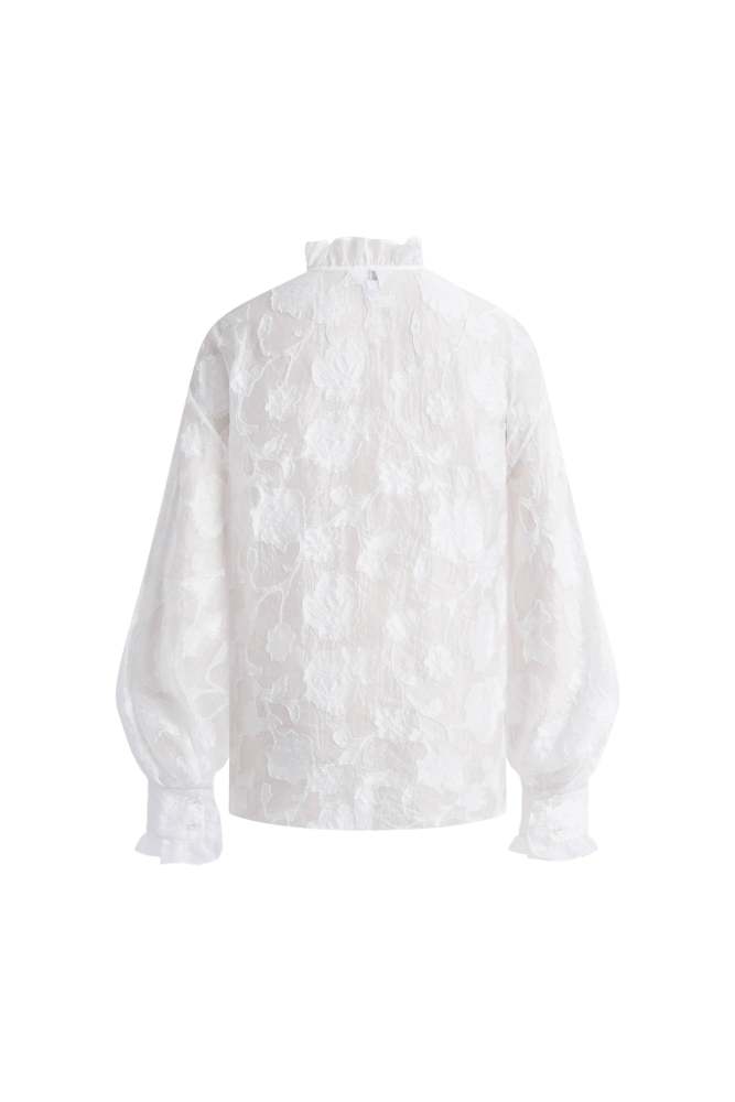 Cecilia Ruffle V Neck Blouse in Burnout chiffon