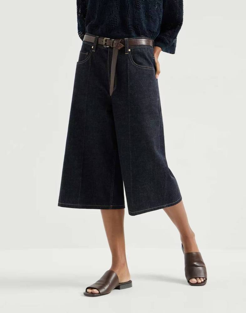 No-fade denim long Bermuda shorts