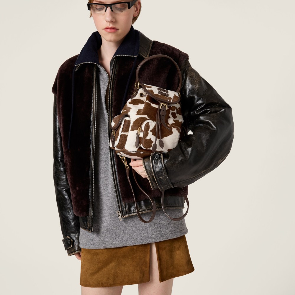 Printed leather backpack