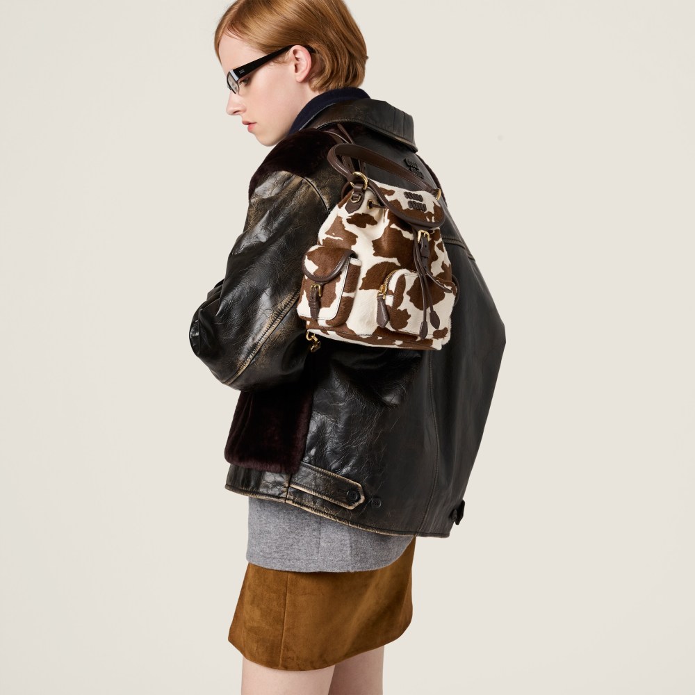 Printed leather backpack