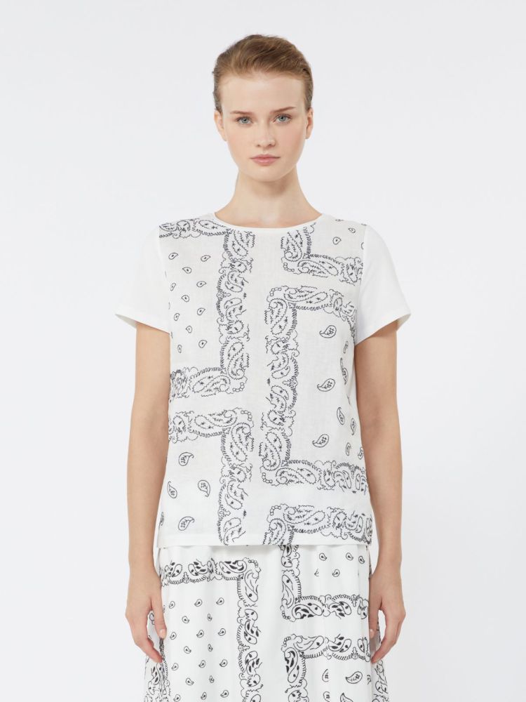 Embroidered linen and stretch cotton jersey T-shirt