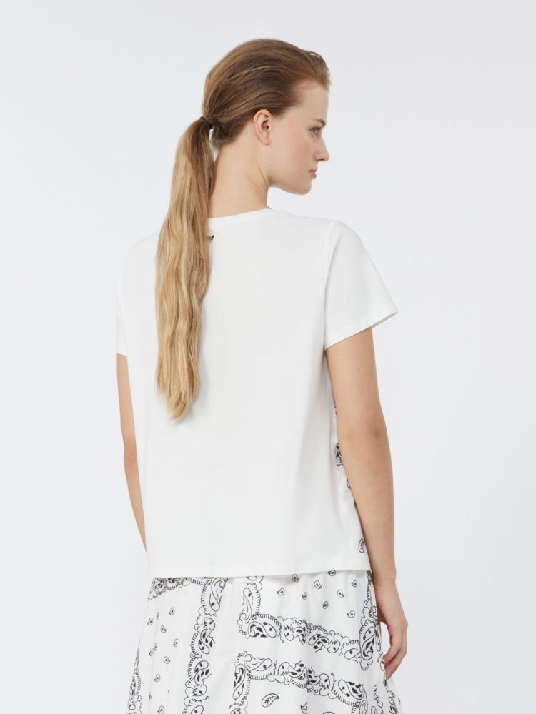 Embroidered linen and stretch cotton jersey T-shirt