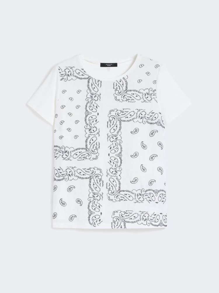 Embroidered linen and stretch cotton jersey T-shirt