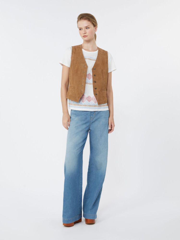 Embroidered linen and stretch cotton jersey T-shirt