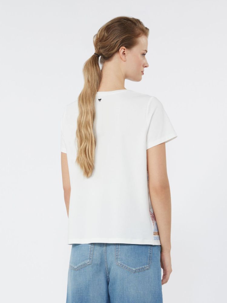 Embroidered linen and stretch cotton jersey T-shirt