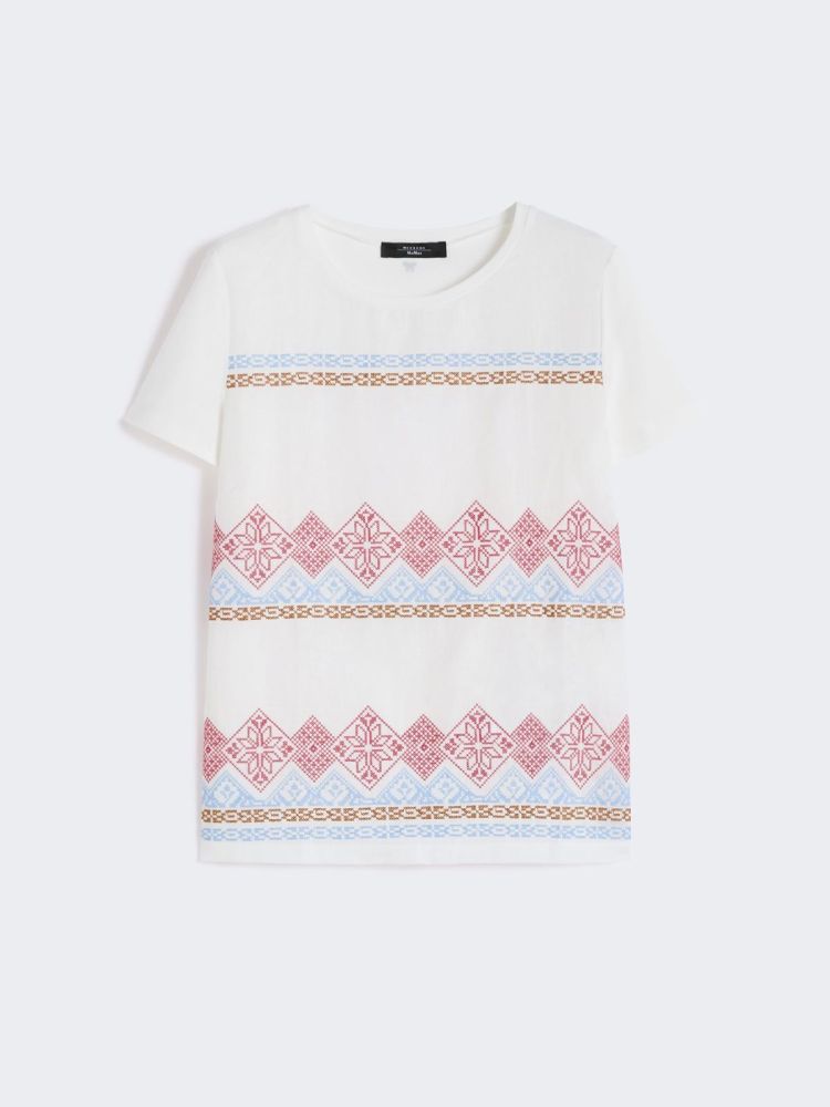 Embroidered linen and stretch cotton jersey T-shirt