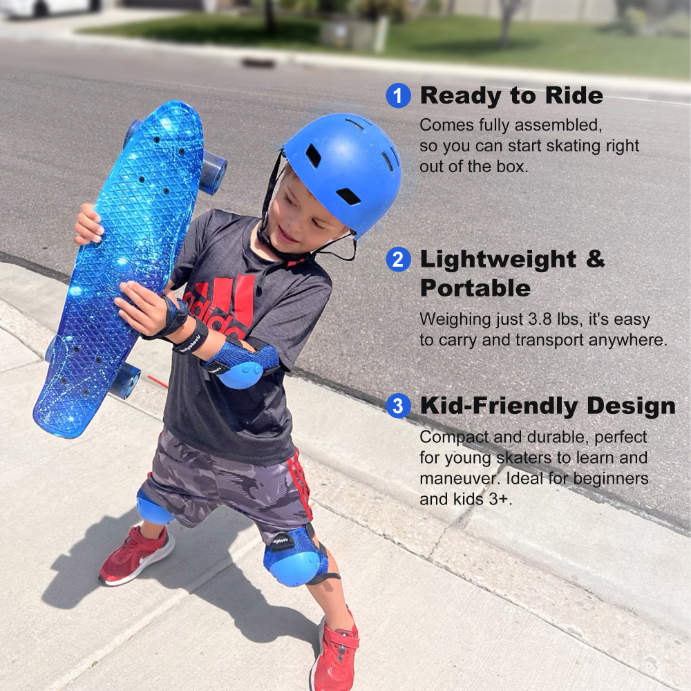 22" Kids Skateboard with LED Light-Up Wheels – Ultimate Beginner Skateboard Kit for Ages 3+