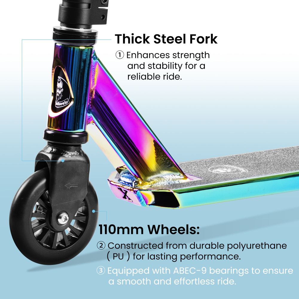 Pro Scooter for Teens and Adults (5'1" to 6'1") | 36.6" Height & 250 LBS Weight Capacity | Durable Steel & Aluminum Trick Scooter with 100mm Wheels & ABEC-9 Bearings for Street & Skate Park