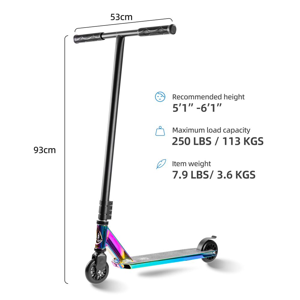 Pro Scooter for Teens and Adults (5'1" to 6'1") | 36.6" Height & 250 LBS Weight Capacity | Durable Steel & Aluminum Trick Scooter with 100mm Wheels & ABEC-9 Bearings for Street & Skate Park