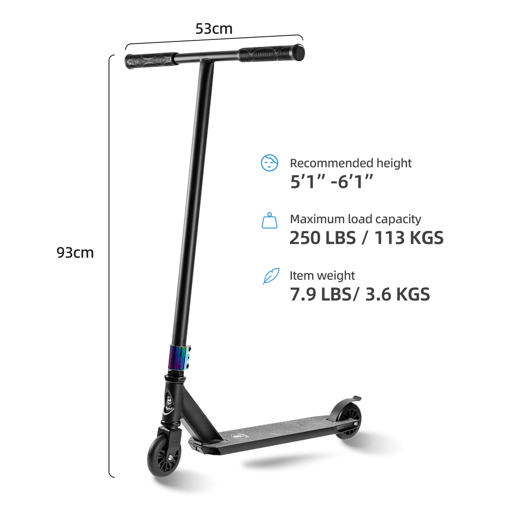 Pro Scooter for Teens and Adults (5'1" to 6'1") | 36.6" Height & 250 LBS Weight Capacity | Durable Steel & Aluminum Trick Scooter with 100mm Wheels & ABEC-9 Bearings for Street & Skate Park