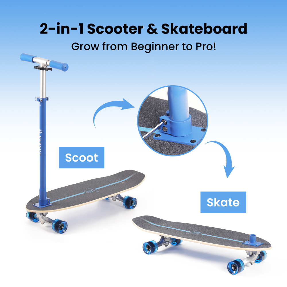 2-in-1 Kids Skateboard & Lean-to-Steer Scooter with Detachable Handlebar, LED Light-Up Wheels, Adjustable Height – Beginner Surf Skateboard for Ages 3+