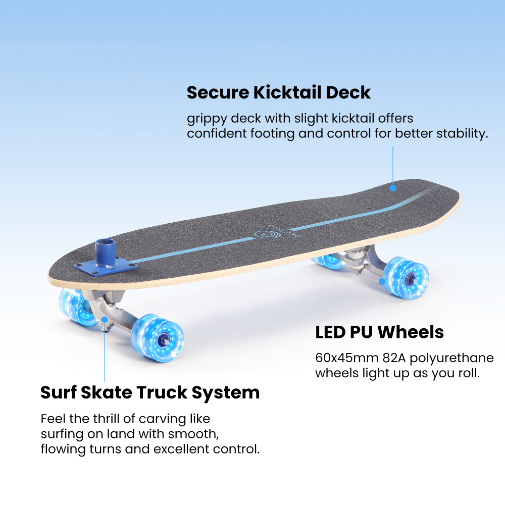 2-in-1 Kids Skateboard & Lean-to-Steer Scooter with Detachable Handlebar, LED Light-Up Wheels, Adjustable Height – Beginner Surf Skateboard for Ages 3+