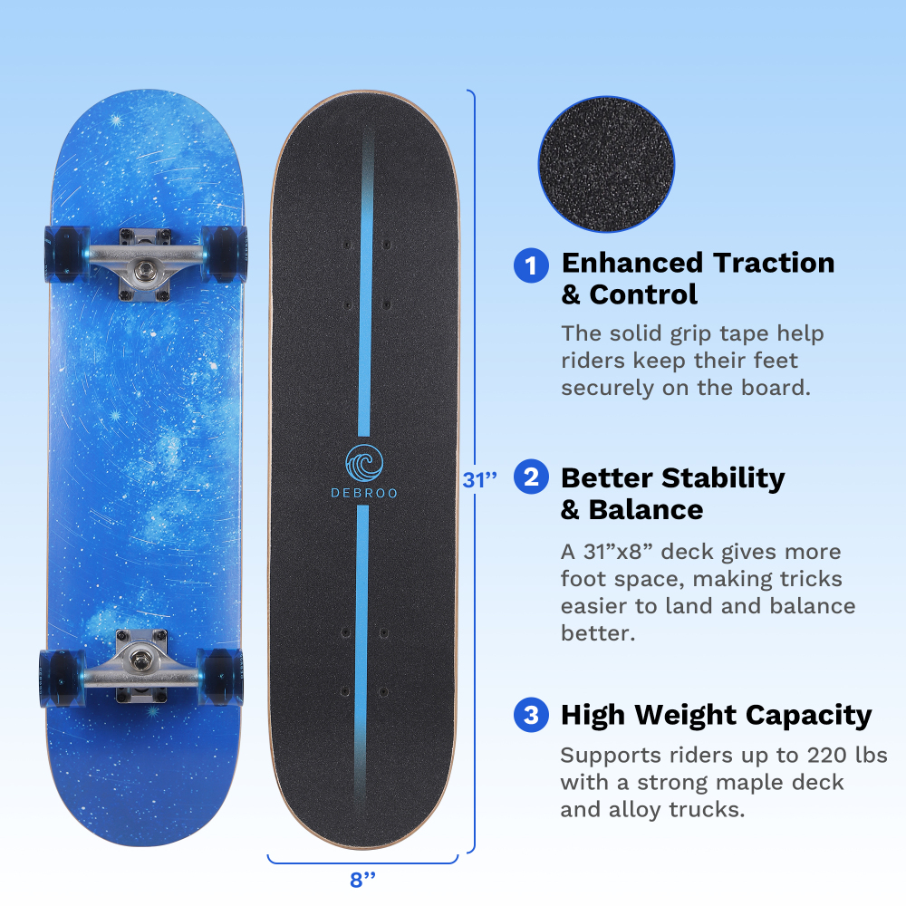 31" Complete Skateboard with LED Light-Up Wheels – Ultimate Beginner to Intermediate Deck for Boys & Girls – Full Protective Gear Set Included