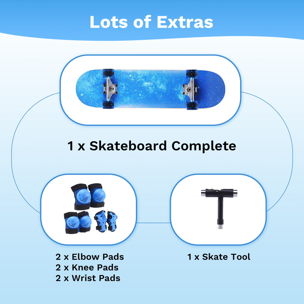 31" Complete Skateboard with LED Light-Up Wheels – Ultimate Beginner to Intermediate Deck for Boys & Girls – Full Protective Gear Set Included