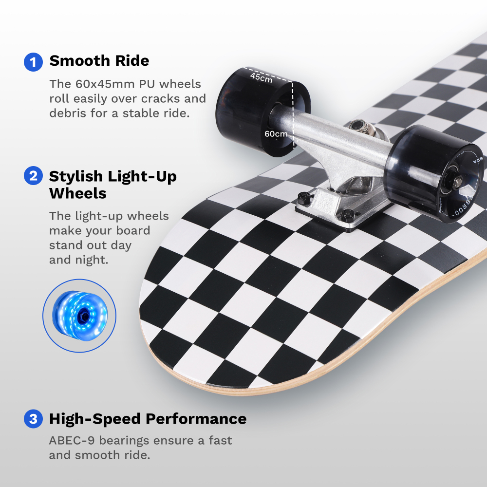 31" Complete Skateboard with LED Light-Up Wheels – Ultimate Beginner to Intermediate Deck for Boys & Girls – Full Protective Gear Set Included