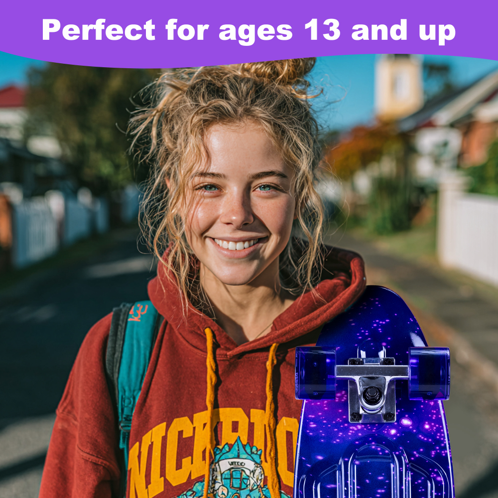 27" Cruiser Skateboard with Light Up Wheels – Complete Starter Skateboard Kit for Teens & Beginners – Includes Safety Gear & Tool