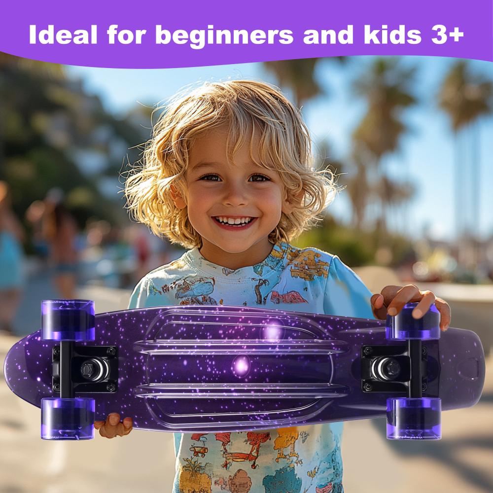 22" Kids Skateboard with LED Light-Up Wheels – Ultimate Beginner Skateboard Kit for Ages 3+