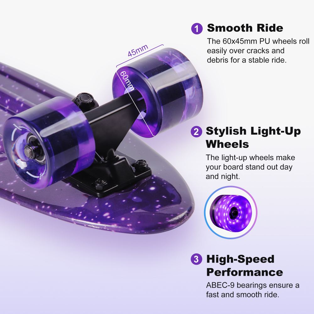 22" Kids Skateboard with LED Light-Up Wheels – Ultimate Beginner Skateboard Kit for Ages 3+