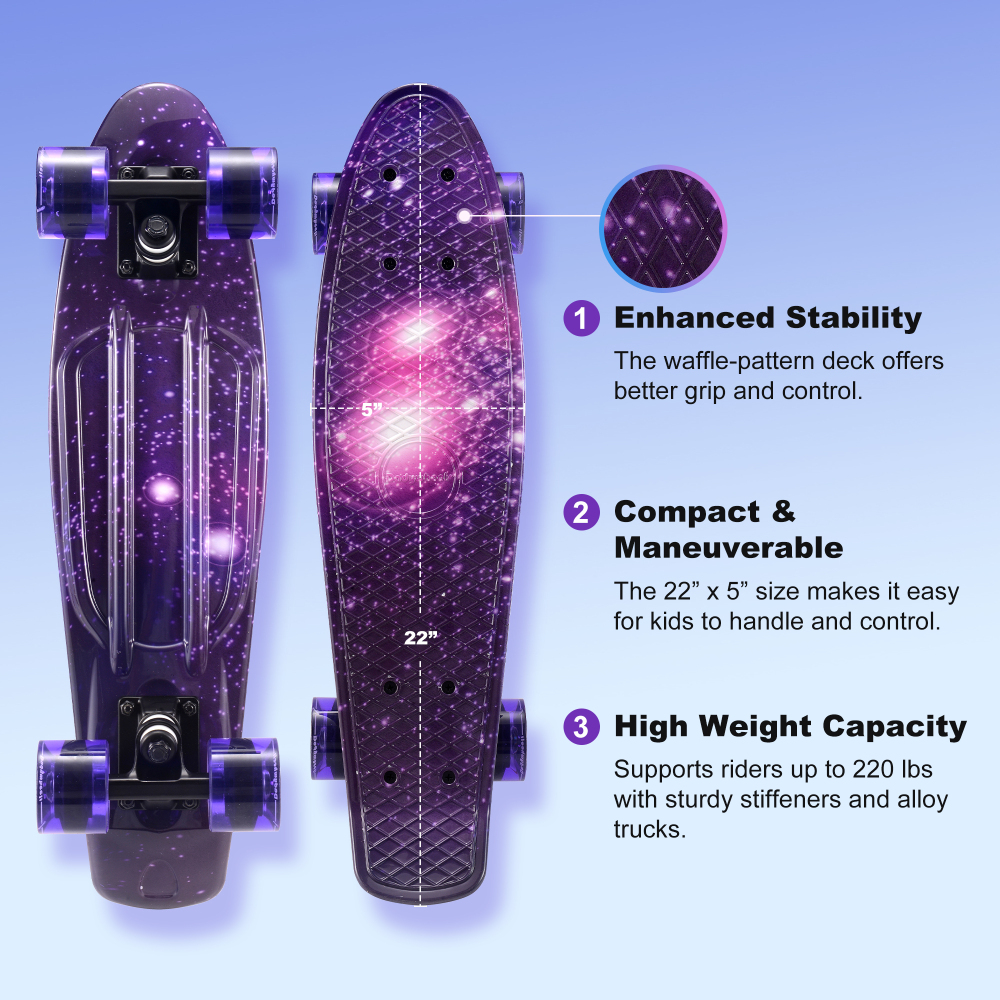 22" Kids Skateboard with LED Light-Up Wheels – Ultimate Beginner Skateboard Kit for Ages 3+