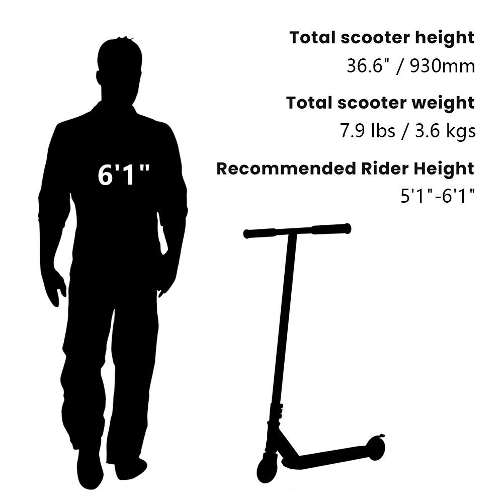 Pro Scooter for Teens and Adults (5'1" to 6'1") | 36.6" Height & 250 LBS Weight Capacity | Durable Steel & Aluminum Trick Scooter with 100mm Wheels & ABEC-9 Bearings for Street & Skate Park