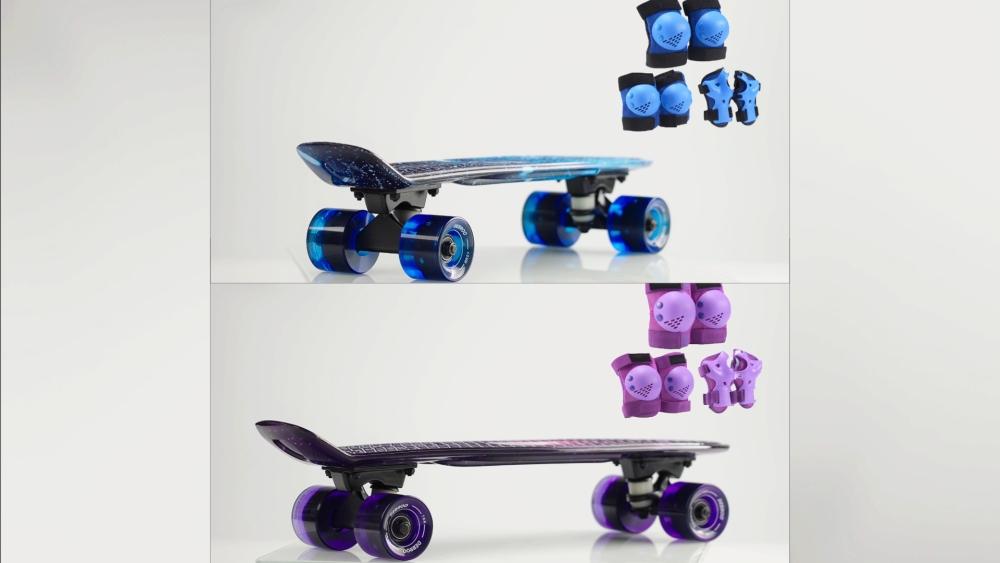 27" Maxi Cruiser Skateboard with Light Up Wheels – Complete Starter Skateboard Kit for Teens & Beginners – Includes Safety Gear & Tool