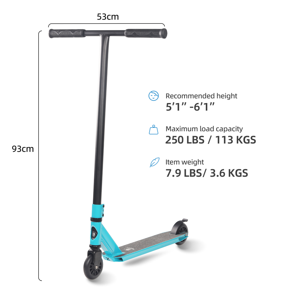 Pro Scooter for Teens and Adults (5'1" to 6'1") | 36.6" Height & 250 LBS Weight Capacity | Durable Steel & Aluminum Trick Scooter with 100mm Wheels & ABEC-9 Bearings for Street & Skate Park