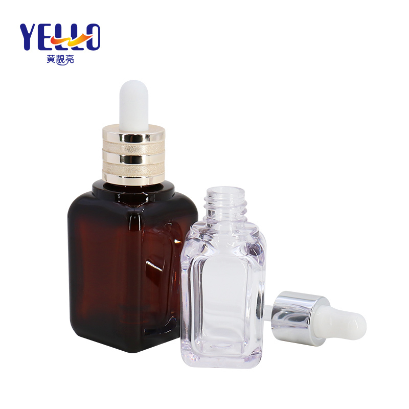 50ml Eco Plastic Clear Dropper Bottle Square Shape Amber Color SGS